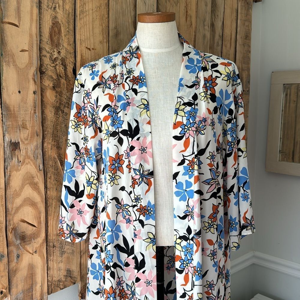 Modcloth Floral Printed Open Front Inviting Opportunity Longline Kimono Cardigan